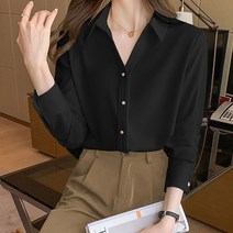 오너클랜 소프트 골드단추 블라우스 브이넥 모던 오피스룩 격식
