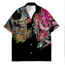 조폭 하와이안 남성 남자 셔츠 남방 꽃무늬 여름 바캉스 하와이 Tessffel Samurai Japanese Tattoo 3D 프린트 비치 해변 패션 하라주쿠 캐주얼 오버 사이즈