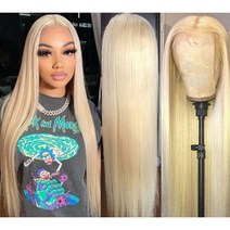 금발레이스가발 정면인모가발 스트레이트레이스 헤어피스 중년여성, 180%, 10인치, 13x4 HD 정면 가발