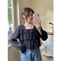 프릴 숏 스퀘어넥 러플 하늘하늘 샤랄라 보세 블라우스 수입 남방 면 루즈핏 오버핏 SY