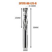 압축 밀링 커터 목공 상하 절단 두 개의 플루트 나선형 카바이드 도구 CNC 라우터 목재 엔드밀 비트, SP2FC-D6.0-L25