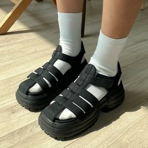 여성용 위빙 플랫폼 키높이 통굽 벨크로 스트랩 샌들