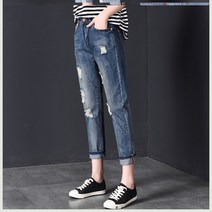 데미지 청바지 여성의류 9부바지 와이드 루즈핏 트렌드 봄가을 계절 스트레이트핏 일자 어글리 배기 팬츠 2583444688