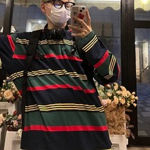 일본 복고풍 스트라이프 긴팔 티셔츠 가을 남성과 여성 캐주얼 탑