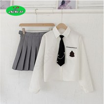SHENGBO스쿨룩 정장 유니폼 셔츠 상의+블랙 플리츠 스커트 세트+BK908