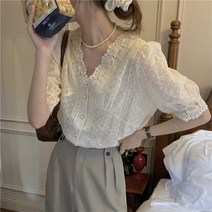 코코블랑 헬렌 레이스넥 블라우스