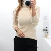 여성 라떼 폴라 니트 무지 터틀넥 스웨트