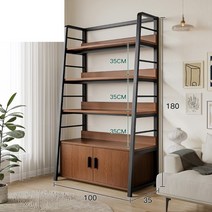 피규어 선반 북타워 사다리 선반 원목 철제 선반장, 캐비닛 나무 +  블랙 프레임 5층 100cm
