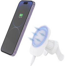 맥세이프 자동차 마운트와 호환되는 마그네틱 무선 충전기 15W 고속 충전 360° 조절 에어 벤트 홀더 스탠드 아이폰 14 시리즈 13 12 시리즈용(화이트) 341522, white