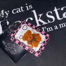 포토카드 홀더 키링 포카 바인더 보관 열쇠고리 아이돌 체커보드 체크 핑크 블랙, 체커하트 레드