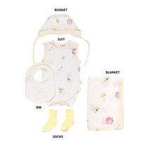 리코타입 복숭아 세트(민소매)_ 복숭아 바디슈트 + 보넷 + 턱받이 + 양말 + 블랭킷 등 5종 구성