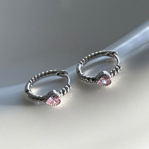 순금 링 귀걸이 여자 LIVVY 실버 컬러 여성 매력적인 후프 유행 빈티지 SparklingPink 러브 하트 지르콘 쥬얼리