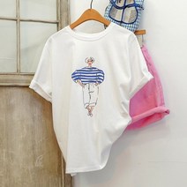 이힝 여성용 패셔니스타 프린팅 루즈핏 반팔 롱 티셔츠
