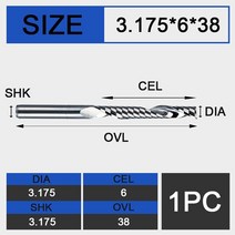 UCHEER-목재 가공용 3175mm 싱글 플루트 엔드 밀링 1 개 CNC 커터 MDF 합판용 카바이드 공구, 13 3175D3175d6l38L