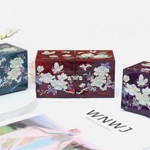 박씨상방 한지 미니자개함 쌍합보석함목단, 파랑