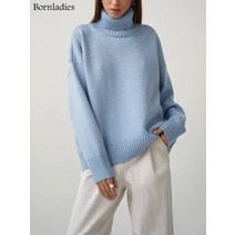 Bornladies-세련된 터틀넥 스웨터 탑 오버사이즈 캐주얼 니트 점퍼 여성용 두꺼운 따뜻한 느슨한 가을 겨울