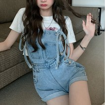 겟잇미 데님 롤업 반바지 멜빵 바지