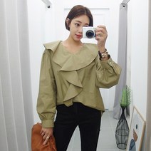 갠소 러플 카라 퍼프 블라우스