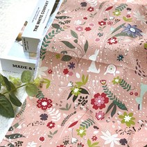 퀼트가게가볍고 부드러운 면 20수 숲속의 토끼 3컬러 천 원단, 블루