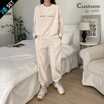 커스텀에이블 영문 자수 후리스 맨투맨 밴딩팬츠 2종세트 C2212SE105D