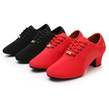 옥스포드 천 메쉬 통기성 댄스 슈즈 부드럽고 편안한 블랙 레드 투톤, 레드 야외 고무 솔, 235