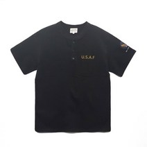 그롭스 U.S AIR FORCE 핸리넥 티셔츠(블랙) 반팔티 M~L 밀리터리 캐주얼 반팔 티셔츠 아이콘