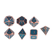 FCSHOP 7 팩 양면 주사위 D & D 주사위 게임 D4 D6 D8 D10 D20 RPG 테이블 게임용 다면체 주사위 세트, 14mm, 아연 합금, 구리 로얄 블루