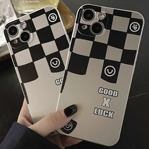데카 스마일 체크 체스 무광 매트 실버 메탈 젤리 실리콘 핸드폰 빈티지 캐주얼 휴대폰 커플 아이폰케이스 7 8 플러스 X XR XS Max 11 12 13 프로 맥스 pro