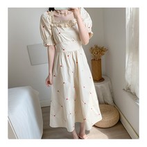 잇츠스타일 스퀘어넥 레드플라워 자수 프릴 롱원피스