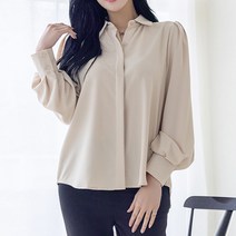 [오버나인] 여성 링클프리 히든 셔츠 어깨 퍼프 블라우스