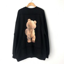 곰돌이 백 프린팅 패치 박스핏 맨투맨 티셔츠 3color