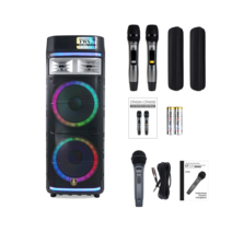 TWS LED 스피커 이동식 UHF 블루투스 버스킹 노래방 앰프, 2.앰프+무선선마이크2개+유선마이크1개