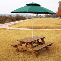 [테이블짱] (도색제품) 조립식 야외 일체형 방부목 테이블 단품과 세트 야외테이블, BB_c3)6~8인_방부목_살구색_중형초록_고정대 세트