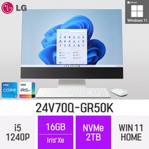 LG전자 24V70Q-GR50K 24인치 인텔 12세대 i5 Iris Xe Win11 Home 사무용 인강용 재택근무용 일체형 PC, 16GB, 2TB