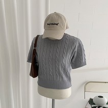 순이들 여성 봄가을 에브리 데이 데일리 반팔 꽈배기 라운드 니트