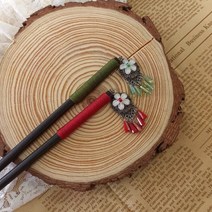 레트로 드롭 나무비녀 올림머리 업스타일 뒤꽂이 한복비녀 데일리 셀프헤어장식