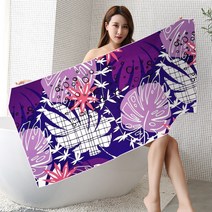 DFMEI 극세사 비치타월 디지털 워터마시프 워터타월 양면융사갯수건, 75*150 자엽, 치수