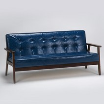 3인용 원목 가죽 소파 카페 미용실 진 벤치의자 쇼파 빈티지, AM_공식 표준