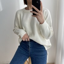 뜨개진 여성용 루즈핏 옆트임 언발 나그랑 크리시 라운드 니트