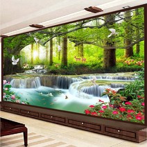 울창한 숲속 폭포 풍경 대형 보석비즈십자수 DIY 집순이 취미, 200X90CM