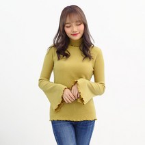 여성 겨울 셔링 나팔 소매 기모 목폴라 터틀넥