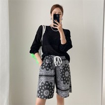 여성 여름 밴딩 페이즐리 와이드 5부 팬츠 반바지 숏팬츠
