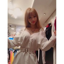 예뻐조지나 여성 오프숄더셔츠원피스 섹시한원피스 꼬임셔츠원피스 유니크한 벨트 꼬임 셔츠 금장버튼 원피스