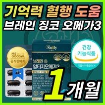 식약처 인증 브레인 징코 rtg 알티지 알디티 정제어유 오메가3 EPA DHA 함유 은행잎 추출물 플라보놀배당체 두뇌 뇌 기억력 저하 감퇴 혈행 건조한 눈 망막 개선 건강 도움, 1개월 / 1개 + 사은품