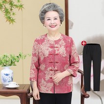 날씬해보이는 중년여성옷 여름반팔티셔츠 스커트 할머니바지 50대시어머니생신선물 플라워 할머니옷 50대엄마생일선물 50대엄마여름옷 시어머니의류