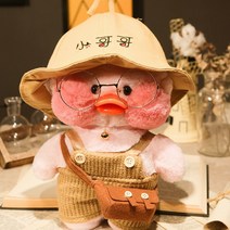 PKTOYS 재밌고 귀여운 빵빵덕오리피규어 선물 귀여운 인형분홍색, 남동생 모자 밝은 갈색 벨트 바지 갈색 가방, 30cm