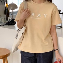 PRAY 레터링 포인트 반팔티 여성 델리룩 데일리코디