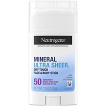 Neutrogena 울트라 쉬어 드라이 터치 SPF 50 미네랄 선스크린 스틱 민감성 피부용 비타민 E 함유 논코메도제닉 43g 1개, 4개