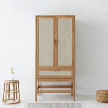 마켓비 BENTAN 옷장 1단 캄포어베니어 라탄 여닫이 서랍장 행거 옷걸이 장롱, 상세페이지 참조