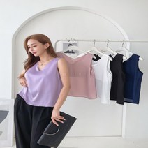 여자 새틴 슬리브리스 브이넥 우아한 이너 실크 나시